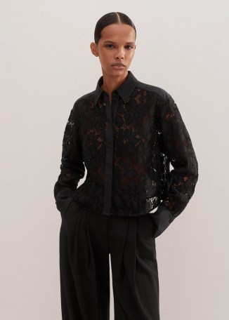 ME and EM Guipure Lace Crop Shirt in Black / women’s cropped floral shirts / semi sheer clothing / luxe fashion