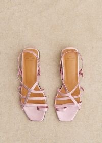 Sezane HILLARY LOW SANDALS in Metallic pink ~ strappy leather square toe slingbacks