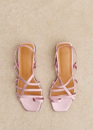 Sezane HILLARY LOW SANDALS in Metallic pink ~ strappy leather square toe slingbacks