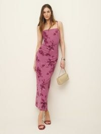 Reformation Elise Knit Dress Hothouse Rose / dark pink spaghetti strap floral print column dresses