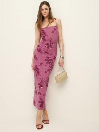 Reformation Elise Knit Dress Hothouse Rose / dark pink spaghetti strap floral print column dresses