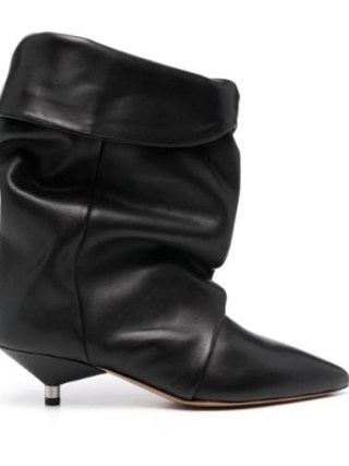 ISABEL MARANT Black Slouched Leather Boots ~ slouchy kitten heel boot