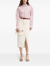 Jacquemus De-Nîmes Midi Skirt in White ~ chic denim asymmetric front pencil skirts