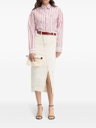 Jacquemus De-Nîmes Midi Skirt in White ~ chic denim asymmetric front pencil skirts