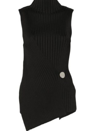 Jil Sander Ribbed Knit Top in Black ~ chic sleeveless high neck asymmetric tops