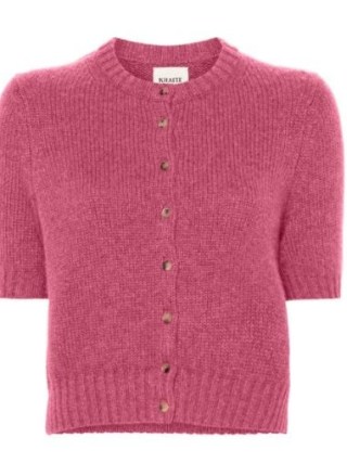 KHAITE Pink The Nora Short-Sleeve Cardigan ~ luxe cashmeere cardigans