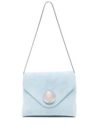 KHAITE The Bobbi Shoulder Bag in Baby Blue ~ chic square shaped suede bags
