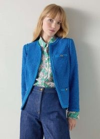 L.K. BENNETT Lara Mazarine Blue Tweed Jacket – women’s textured collarless jackets