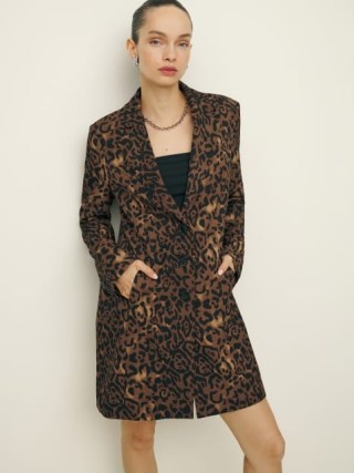 Reformation x Laura Harrier Eleonore Jacket in Leopard / women’s longline animal print jackets