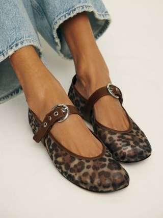 Reformation Bethany Ballet Flat in Leopard Mesh / sheer animal print ballerinas / MJ flats