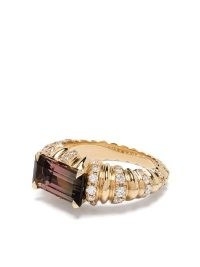 Lizzie Mandler Fine Jewelry 18K Yellow Gold One Of A Kind Diamond And Tourmaline Ring – luxe jewellery – luxury baguette cut brown stone rings