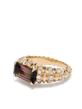 Lizzie Mandler Fine Jewelry 18K Yellow Gold One Of A Kind Diamond And Tourmaline Ring – luxe jewellery – luxury baguette cut brown stone rings