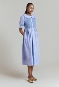 GHOST Madeleine Cotton Midi Dress Cornflower Blue – lightweight puff sleeve summer dresses