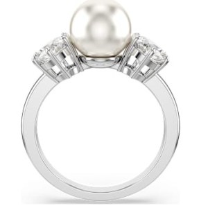 SWAROVSKI Matrix cocktail ring Crystal pearl, Round cut, White, Rhodium plated – rings with crystals