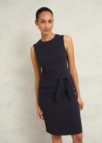 HOBBS MEL DRESS COLOUR: NAVY ~ chic dark blue sleeveless tie waist dresses