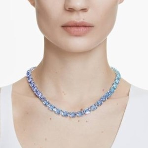 SWAROVSKI Millenia necklace Octagon cut, Colour gradient, Blue, Rhodium plated – crystal statement necklaces