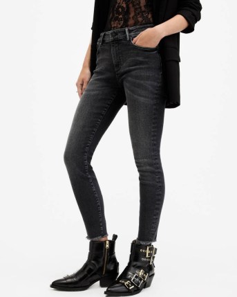 ALLSAINTS Miller Push Up Skinny Fit Denim Jeans in Washed Black | women’s cropped skinnies