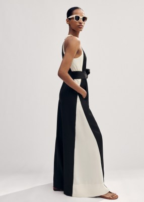 me and em Monochrome Halterneck Jumpsuit + Belt Black/Cream / sleeveless wide leg colourblock jumpsuits