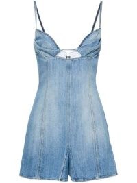 Nensi Dojaka Denim Playsuit in Light Blue ~ strappy front cut out playsuits