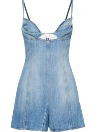 Nensi Dojaka Denim Playsuit in Light Blue ~ strappy front cut out playsuits