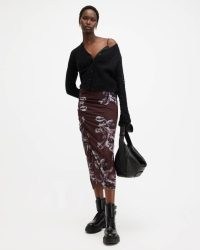 ALLSAINTS Nora Floral Mesh Midi Skirt in | sheer fitted ruched skirts