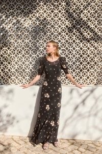 Beulah London PALOMA DANDELION EMBROIDERY DRESS ~ black floral silk georgette maxi evening dresses ~ luxe occasion fashion