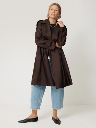 Jigsaw Pure Silk Trench Coat in Chocolate | luxe brown A-line coats