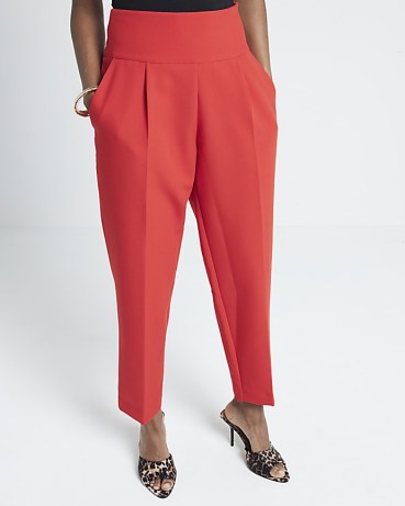 RIVER ISLAND Red High Waisted Straight Trousers ~ women’s front pleat trouser ~ smart fashion