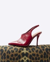 RIVER ISLAND Red Sling Back Heeled Shoes ~ high vamp pointed toe slingback heels