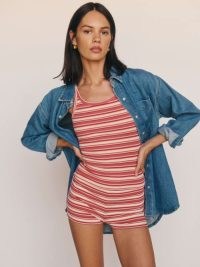 Reformation Cara Knit Short in Red Stripe / women’s fitted striped shorts