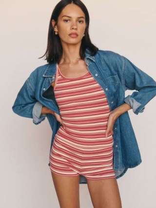 Reformation Cara Knit Short in Red Stripe / women’s fitted striped shorts