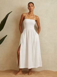 REISS YARA REMOVABLE STRAP BEACH DRESS in WHITE – strappy halterneck summer dresses – holiday beachwear