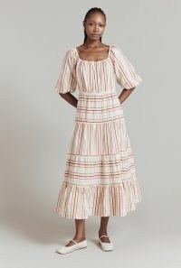 GHOST Rosalee Stripe Cotton Maxi Dress Beige – women’s tiered relaxed fit summer dresses