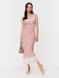Reformation Audrina Dress in Rosin / pink floral lace trimmed slip dresses