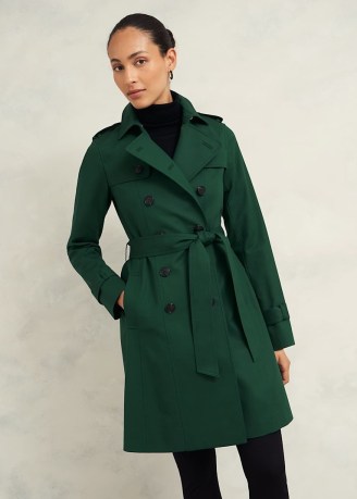 HOBBS SASKIA SHOWER RESISTANT TRENCH COLOUR: BAY GREEN ~ chic tie waist coats