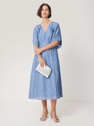 JIGSAW Textured Jacquard Dress Blue – wide sleeve summer occasion dresses