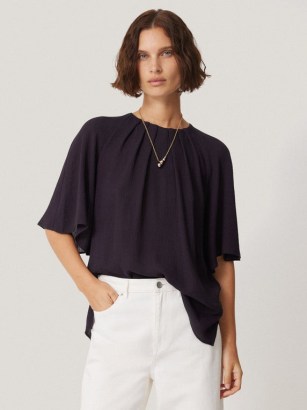 JIGSAW Textured Pleat Detail Top in Purple ~ chic tops