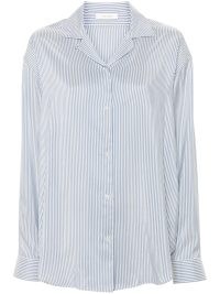 The Row Valene Shirt in white and Blue Stripe ~ women’s striped silk shirts ~ womens luxe clothing