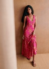 Sezane TITANIA DRESS in Helena Fushia All Over ~ pink sleeveless floral print maxi dresses