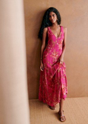 Sezane TITANIA DRESS in Helena Fushia All Over ~ pink sleeveless floral print maxi dresses