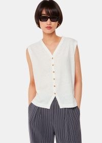 WHISTLES Linen Button Front Waistcoat Colour: White ~ womens summer waistcoats