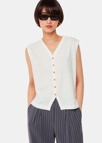 WHISTLES Linen Button Front Waistcoat Colour: White ~ womens summer waistcoats