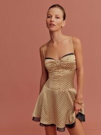 Reformation Ursula Silk Dress in Alder Dot / silky strappy spot print fit and flare dresses / luxe fashion