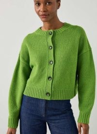 L.K. BENNETT Amore Bright Green Short Cardigan ~ women’s chunky wool drop shoulder cardigans