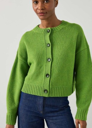 L.K. BENNETT Amore Bright Green Short Cardigan ~ women’s chunky wool drop shoulder cardigans