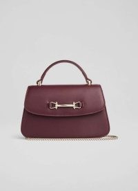 L.K. BENNETT Amoris Bordeaux Crossbody Top Handle Bag ~ chic dark red grab bags ~ autumn 2024 leather handbag