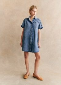 Sezane Ana Dress Light Blue | short sleeve curved hem oversized denim shirt dresses | womens organic cotton fashion