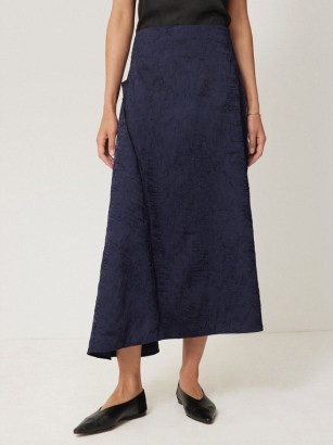 JIGSAW Asymmetric Textured Skirt in Navy ~ dark blue asymmetrical hemline skirts ~ chic modern clothing