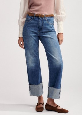 me and em Authentic Relaxed Deep Turn-Up Jean Mid Blue Wash ~ women’s jeans with turned up hems