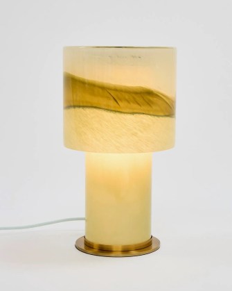 OLIVER BONAS Avira Green Glass Desk & Table Lamp ~ tonal green mushroom shape lamps ~ modern lighting for stylish homes